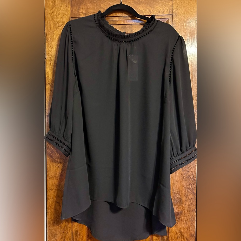 City Chic Elegant Black Blouse with Trim Details NWT